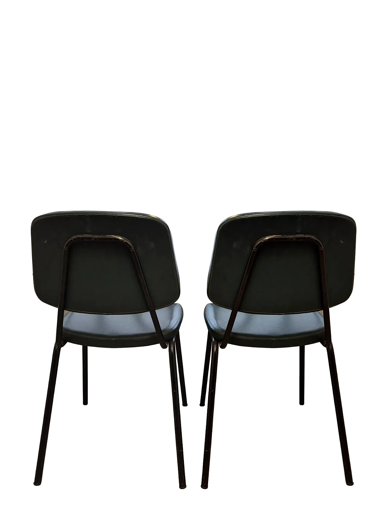 Pair of Industrial Chairs in Green Metal and Faux Leather, 1950s 10