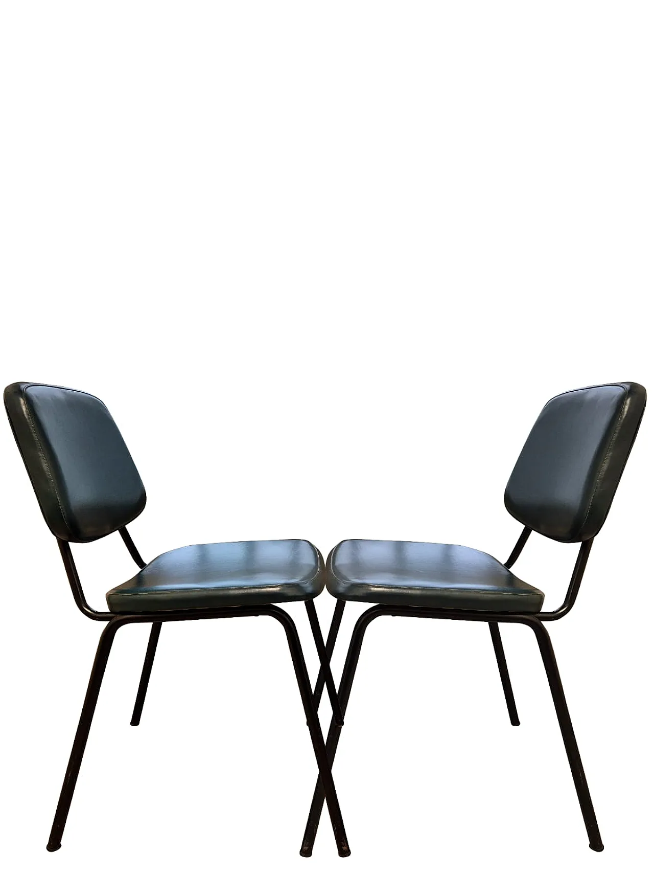 Pair of Industrial Chairs in Green Metal and Faux Leather, 1950s 11