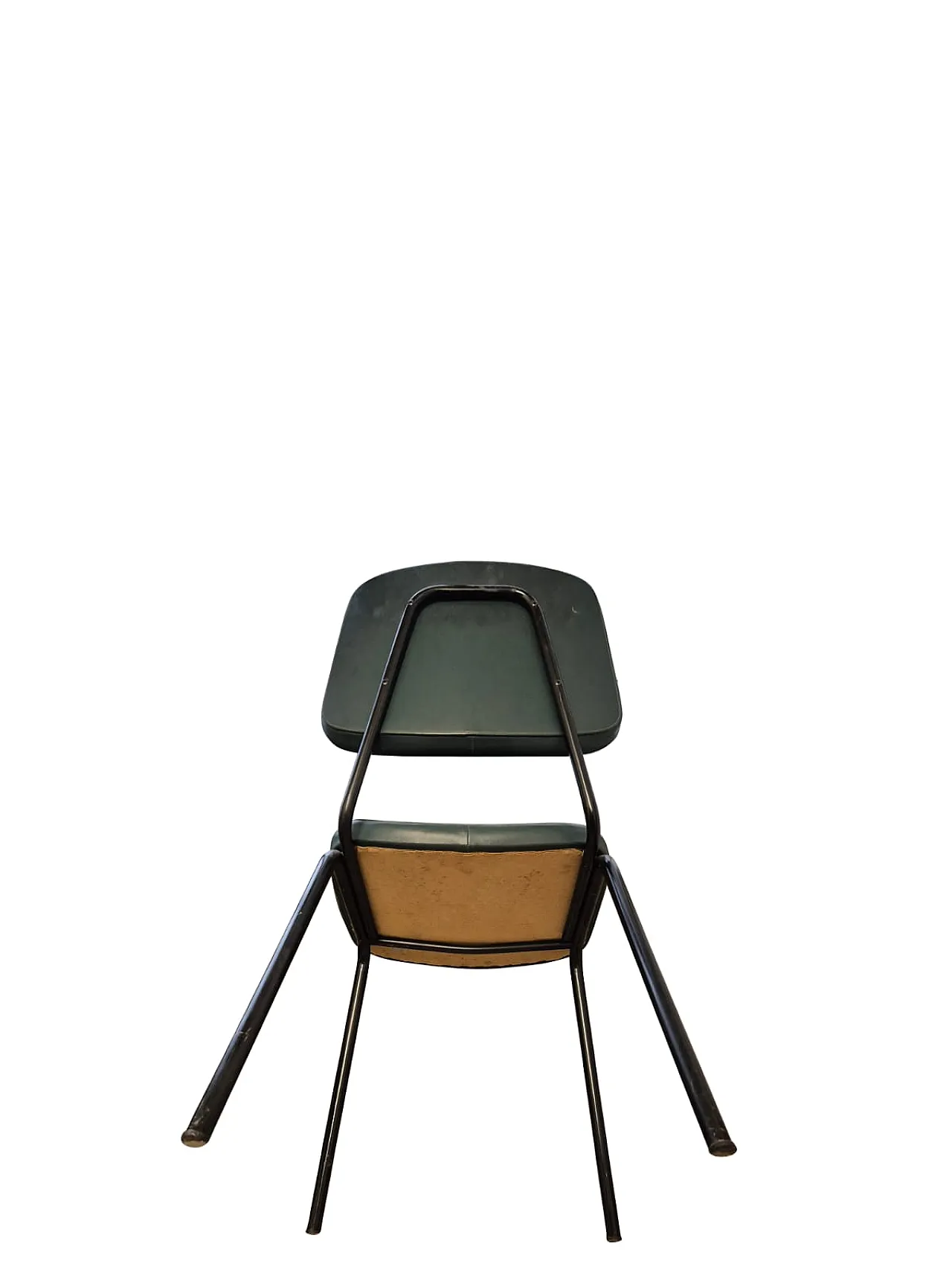 Pair of Industrial Chairs in Green Metal and Faux Leather, 1950s 12