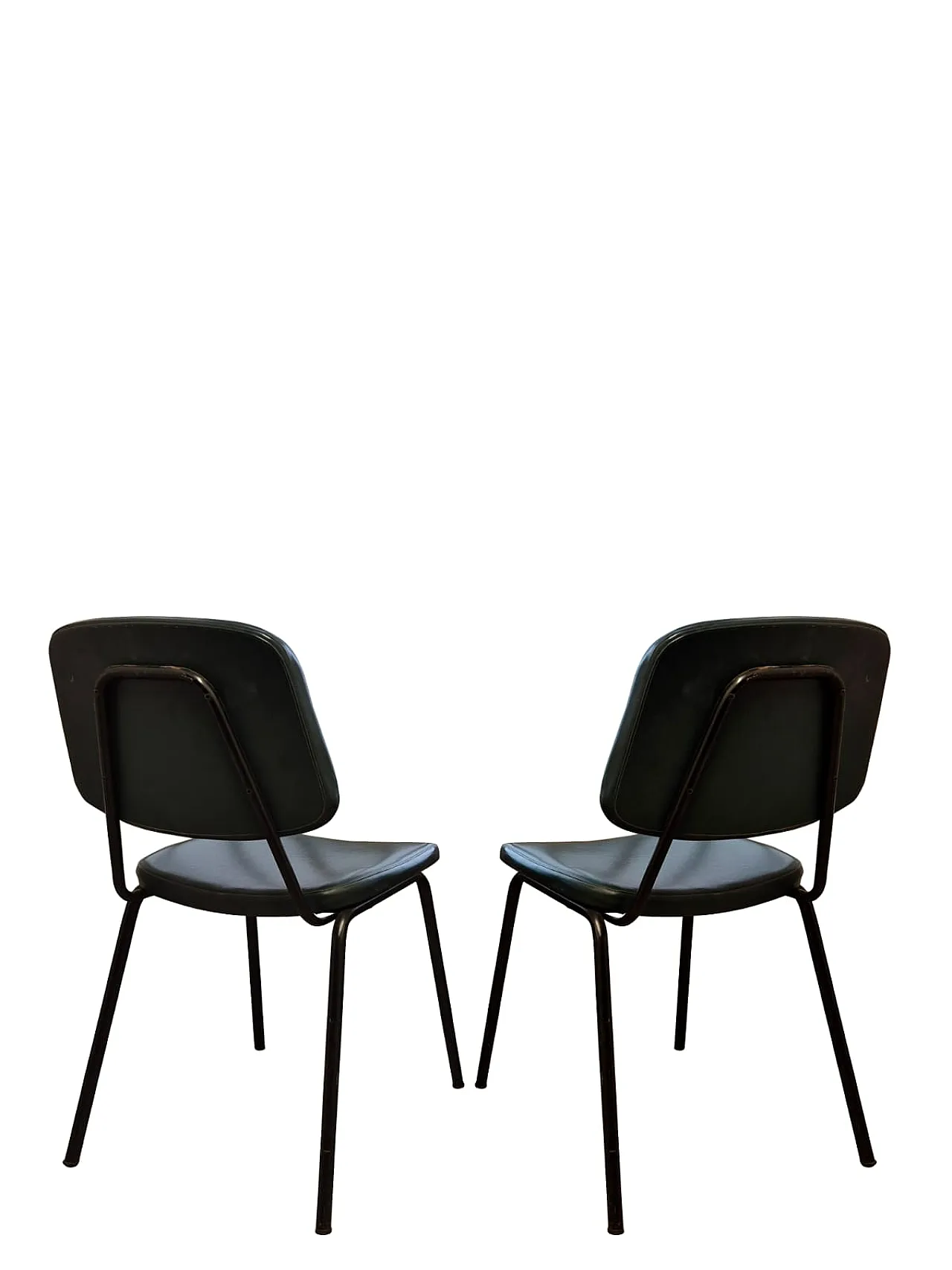 Pair of Industrial Chairs in Green Metal and Faux Leather, 1950s 13