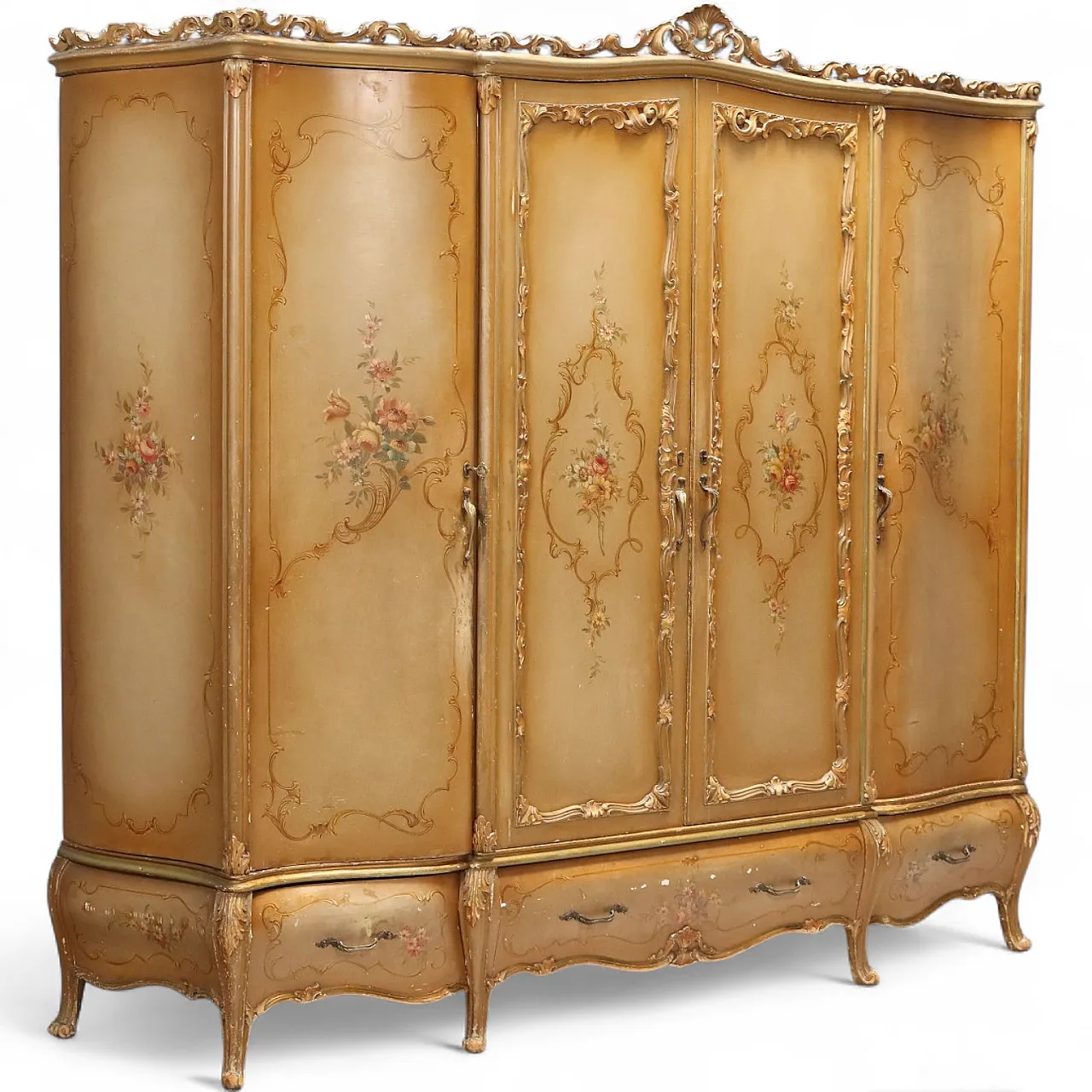 Armadio laccato e dipinto in stile barocco veneziano, inizio '900 11