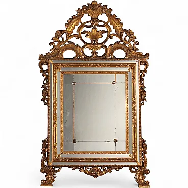 Specchiera in stile tardo barocco intagliata e dorata, fine '800