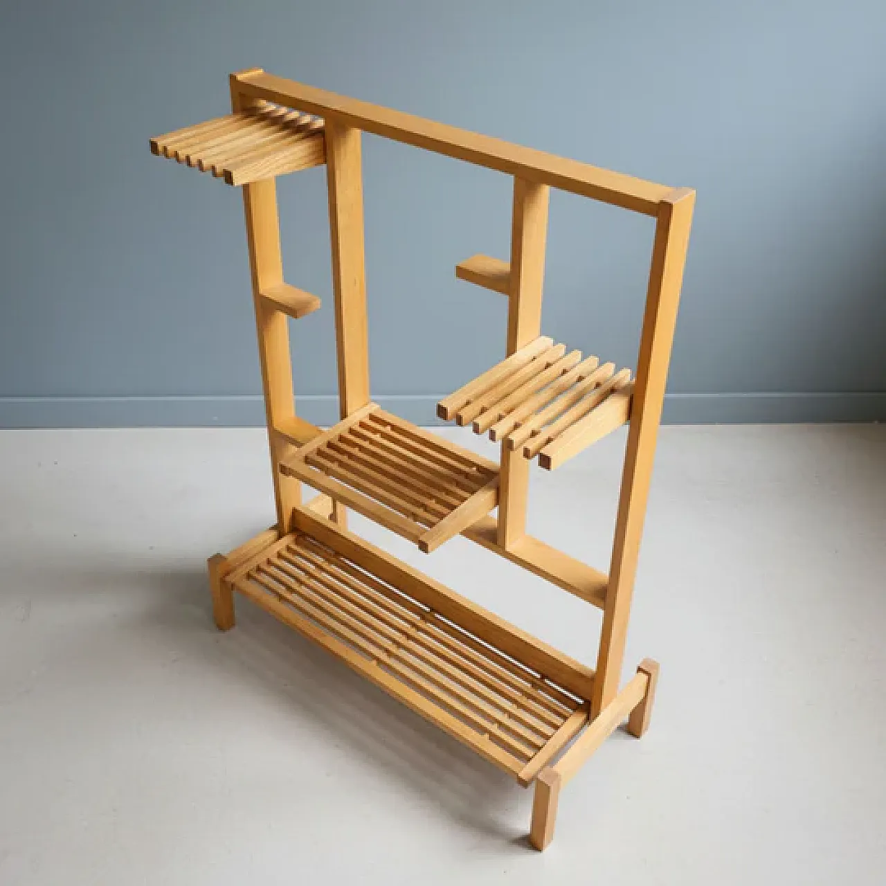 Wooden flower stand with tiered shelves, 1960s 1