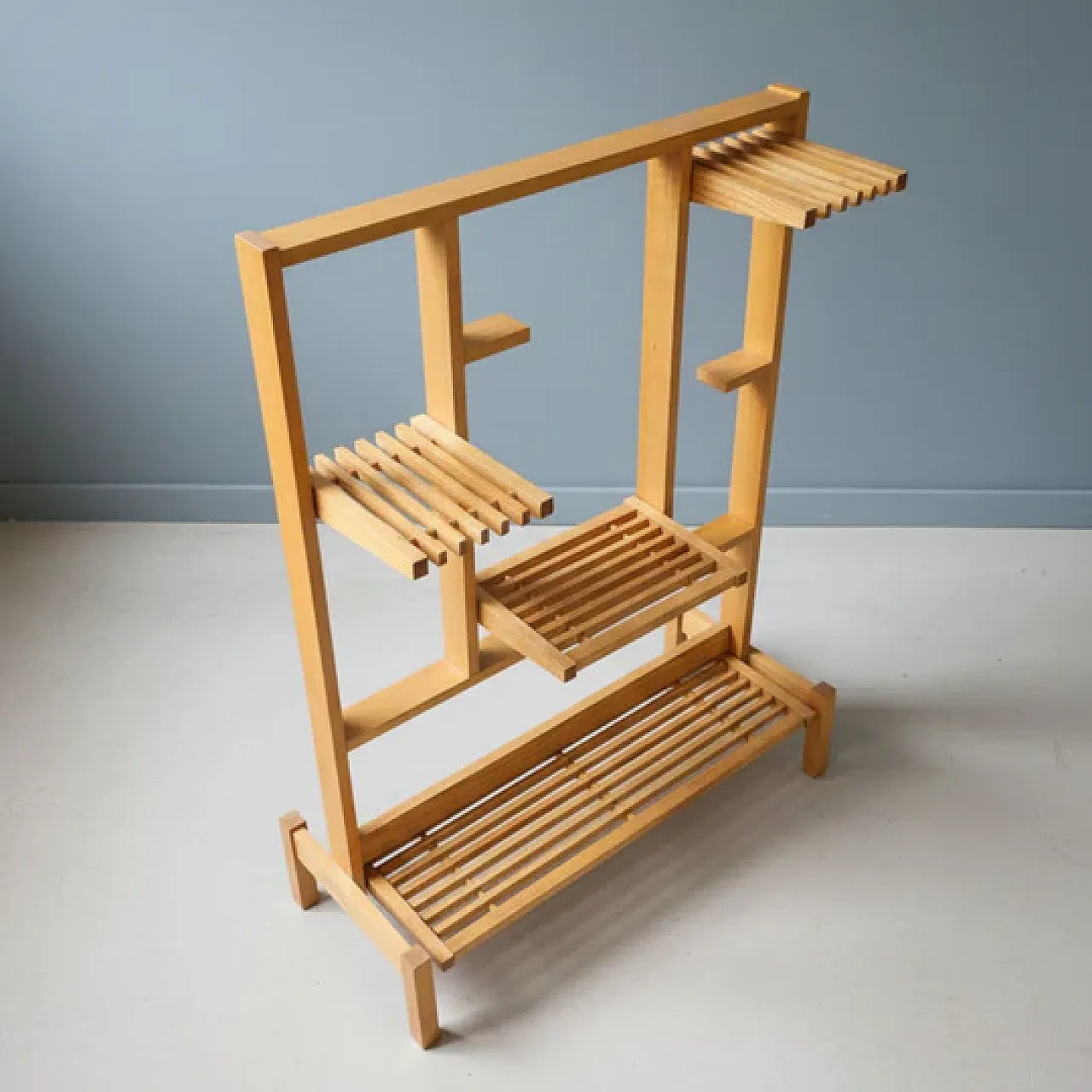 Wooden flower stand with tiered shelves, 1960s 4