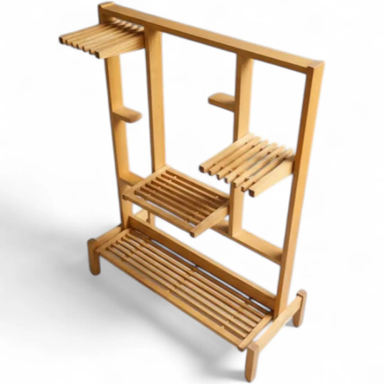 Wooden flower stand with tiered shelves, 1960s 5