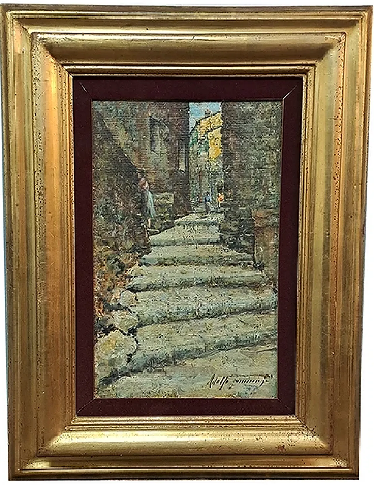 A glimpse of a village by Adolfo Tommasi, oil on canvas, 19th century 1