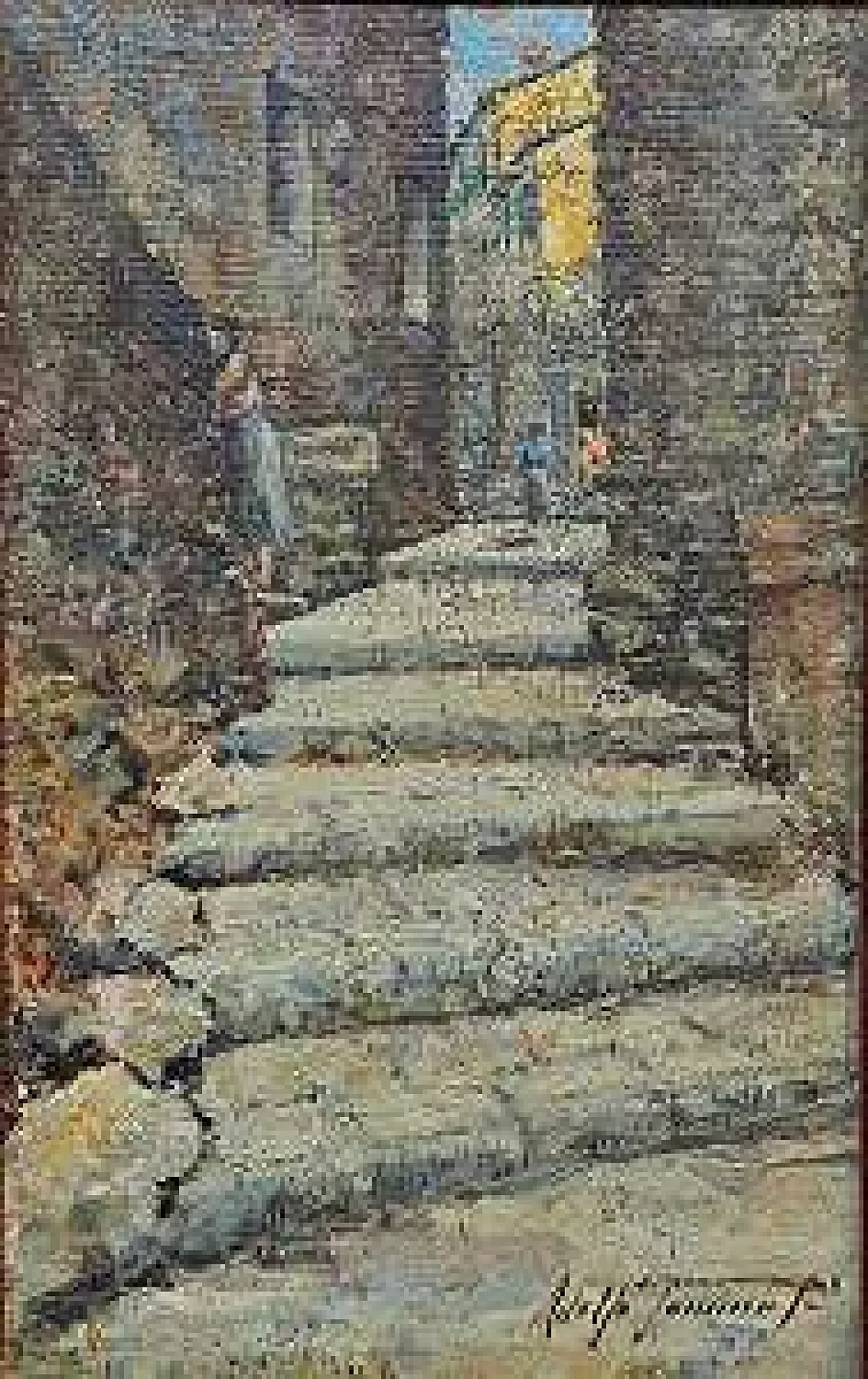 A glimpse of a village by Adolfo Tommasi, oil on canvas, 19th century 2