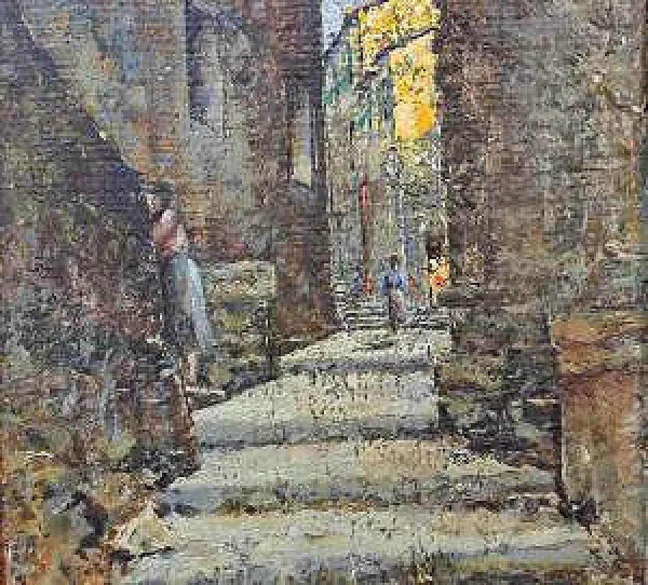 A glimpse of a village by Adolfo Tommasi, oil on canvas, 19th century 4