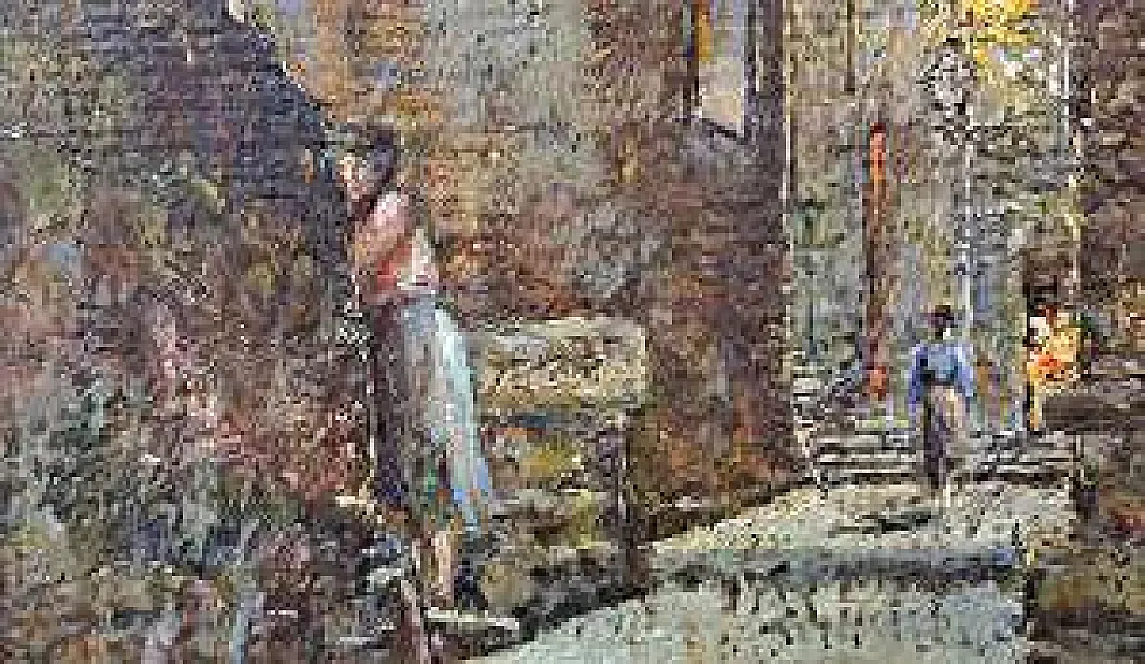 A glimpse of a village by Adolfo Tommasi, oil on canvas, 19th century 8