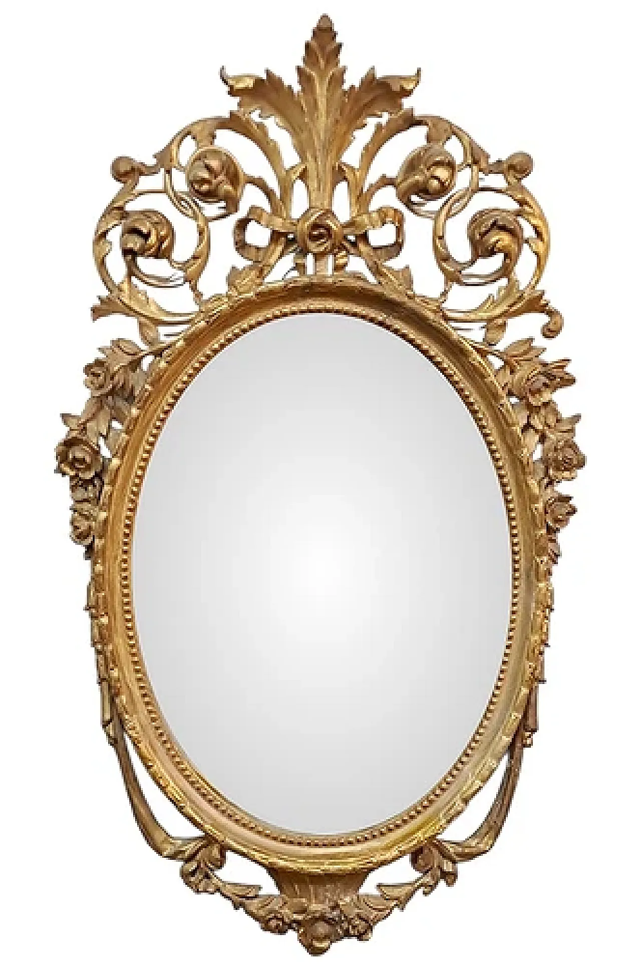 Louis XVI oval mirror in carved and gilded wood, 19th century 1