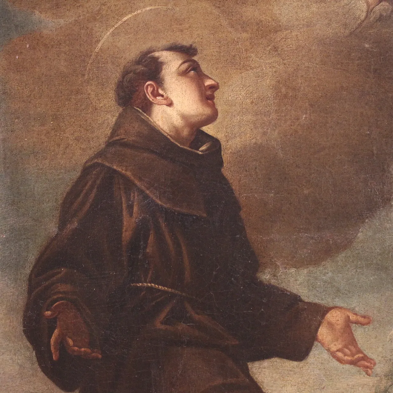 Italian painting of adoration of friars with cherubs, 17th century 5