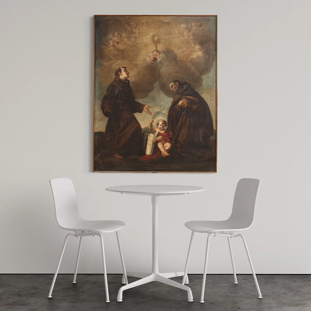 Italian painting of adoration of friars with cherubs, 17th century 6