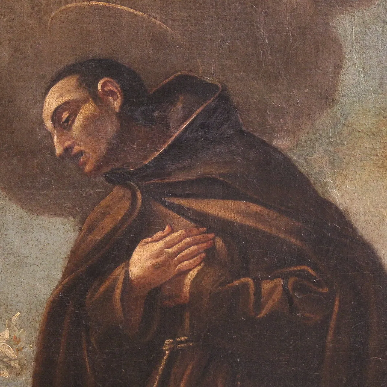 Italian painting of adoration of friars with cherubs, 17th century 7