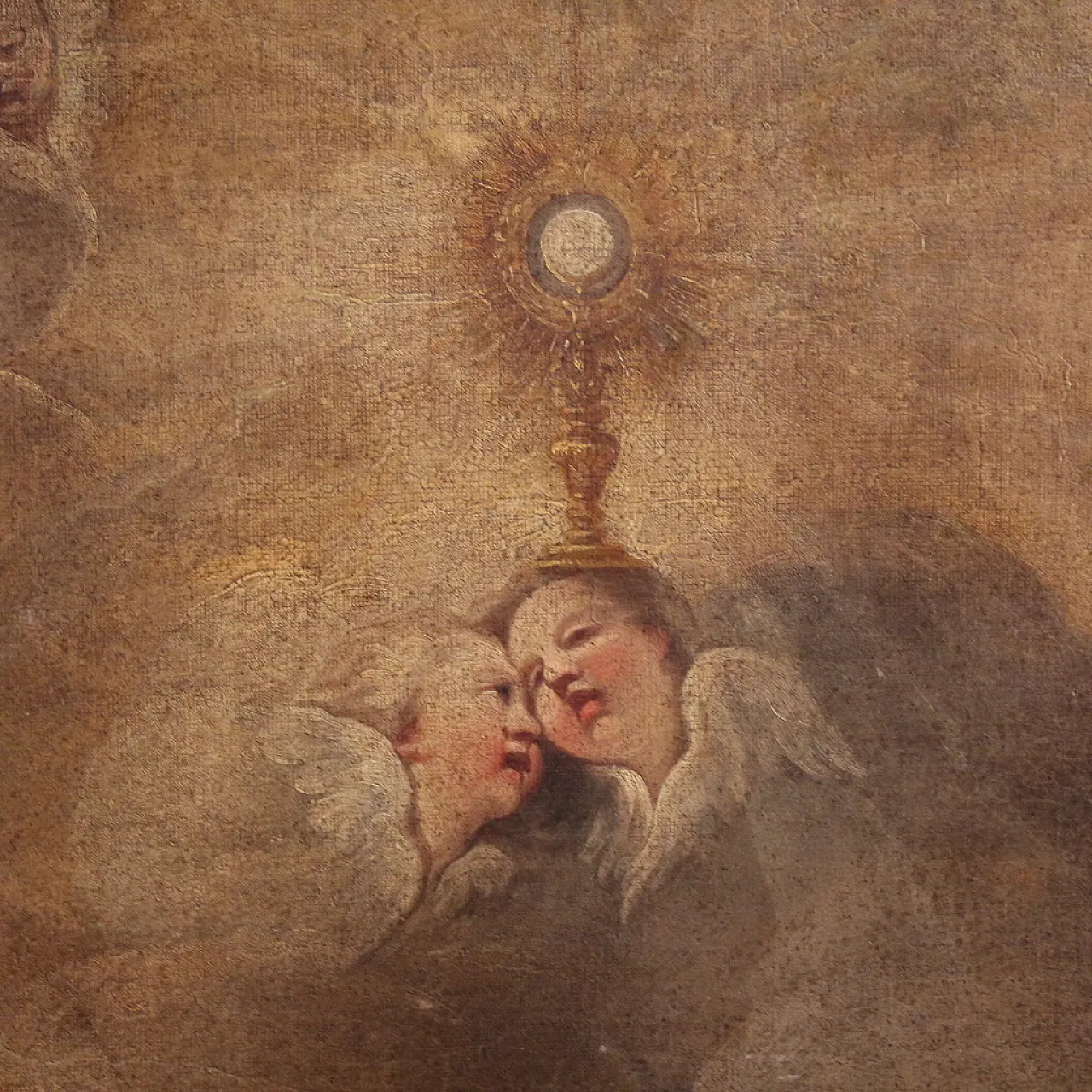 Italian painting of adoration of friars with cherubs, 17th century 11