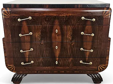 Comò Art Decò in mogano e acero rosa con piano a specchio, anni '50