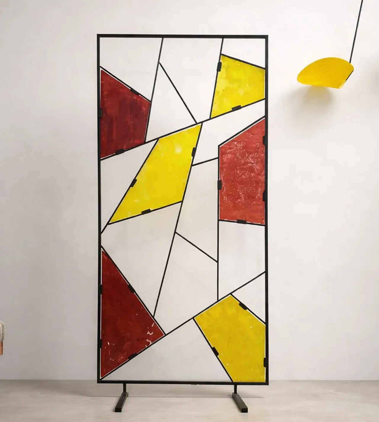 Geometric room divider with textured colored glass, 20th century 1