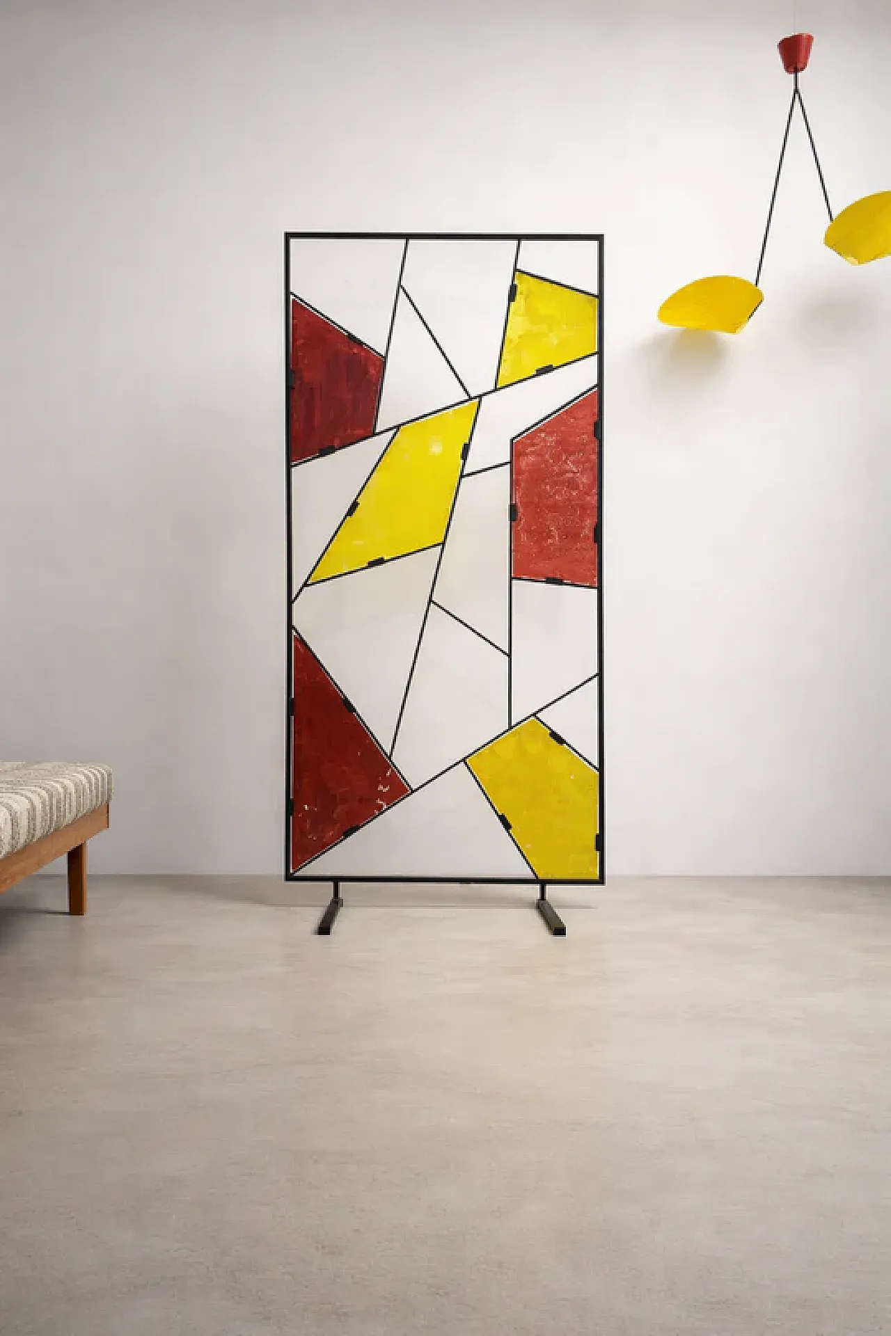 Geometric room divider with textured colored glass, 20th century 2