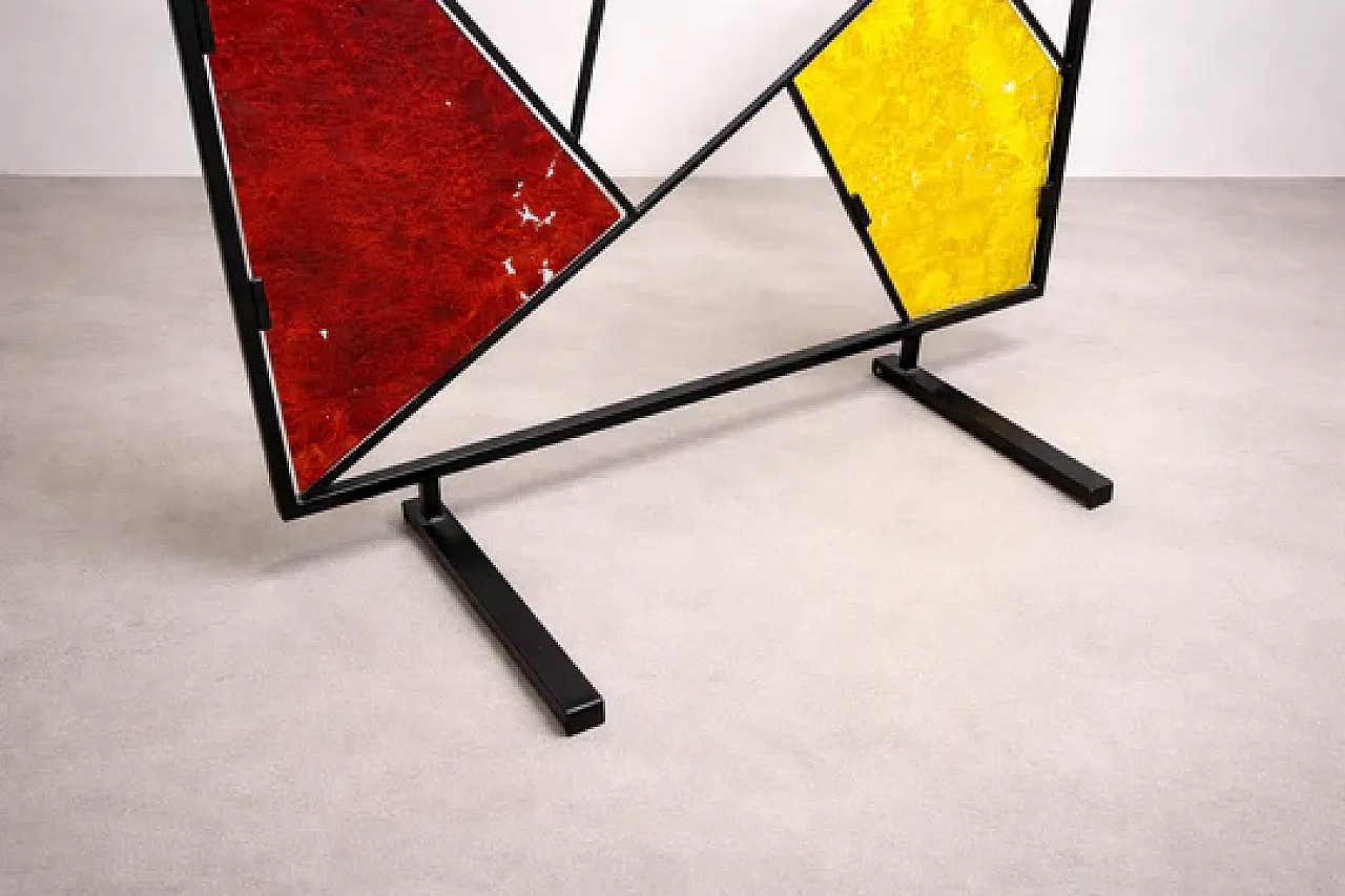 Geometric room divider with textured colored glass, 20th century 5