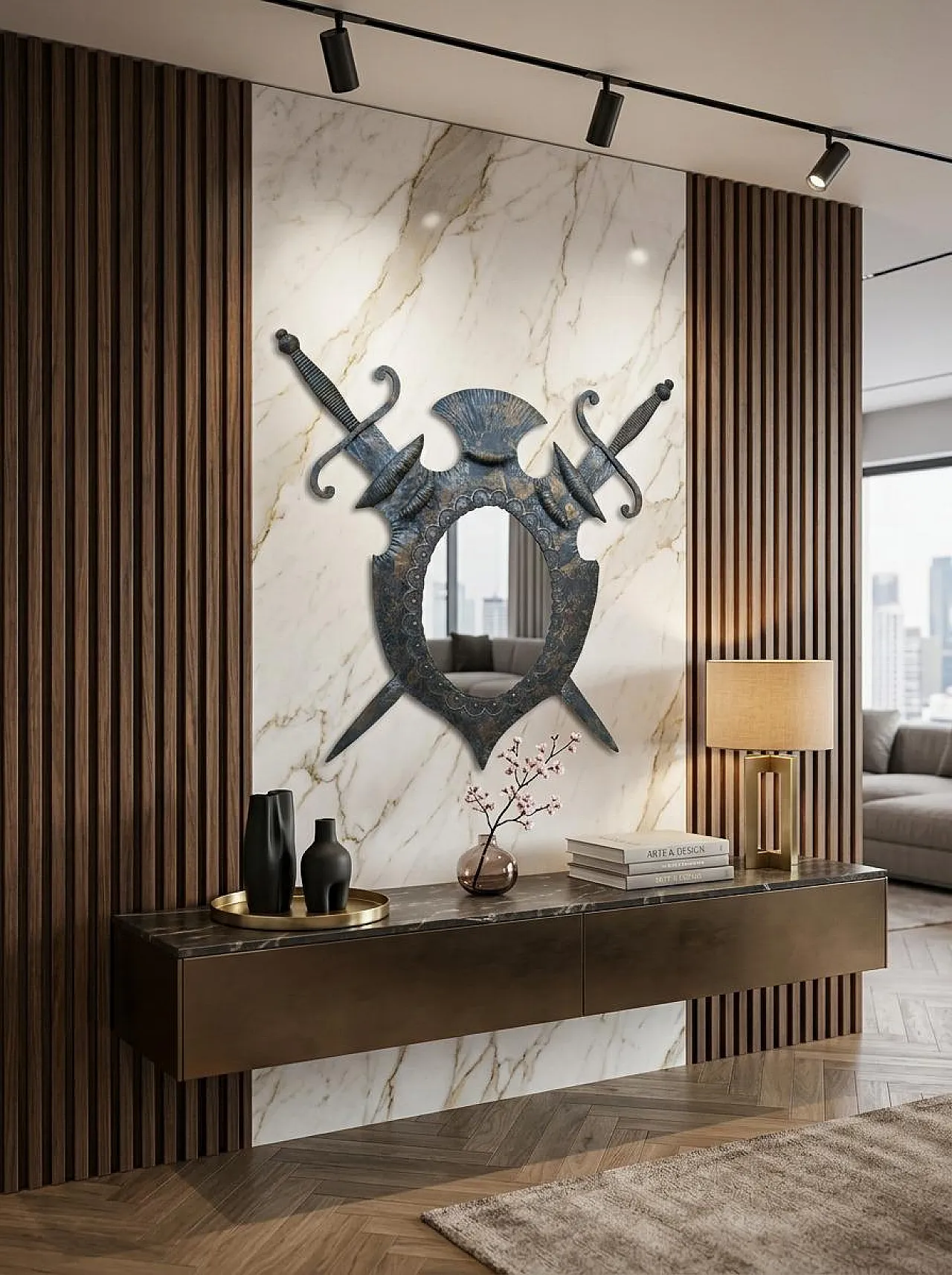 Specchio araldico in ferro battuto, anni '70 3