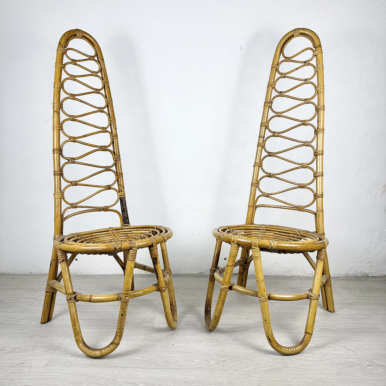 Pair of Bonacina chairs in rattan, 50s 1