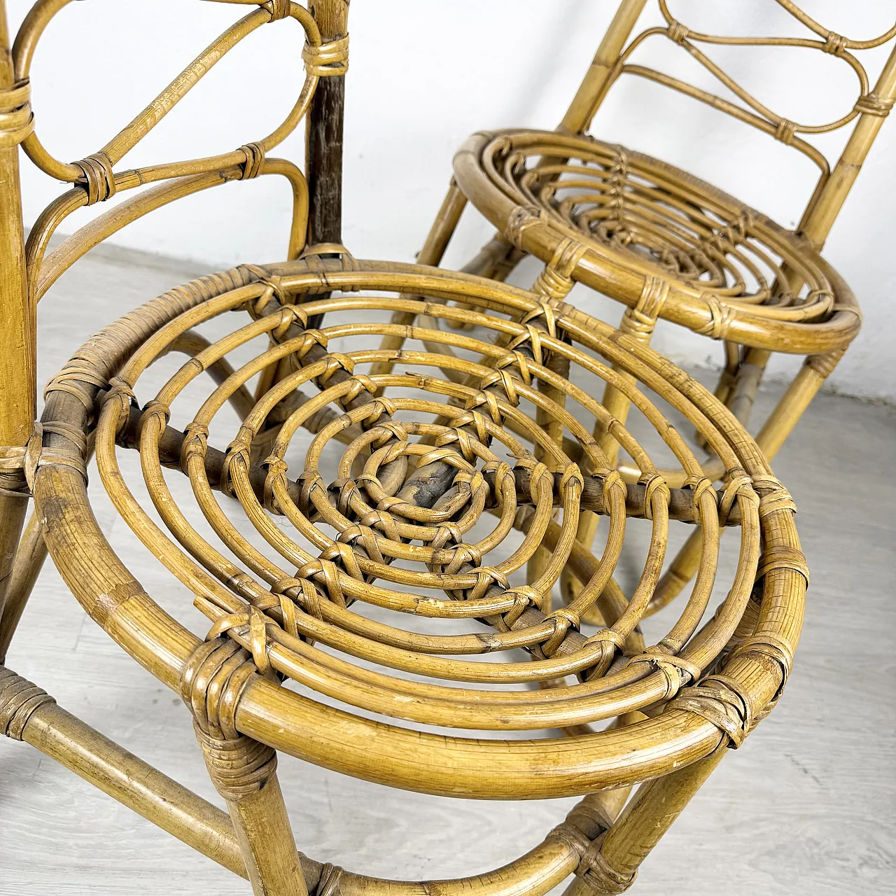 Pair of Bonacina chairs in rattan, 50s 3