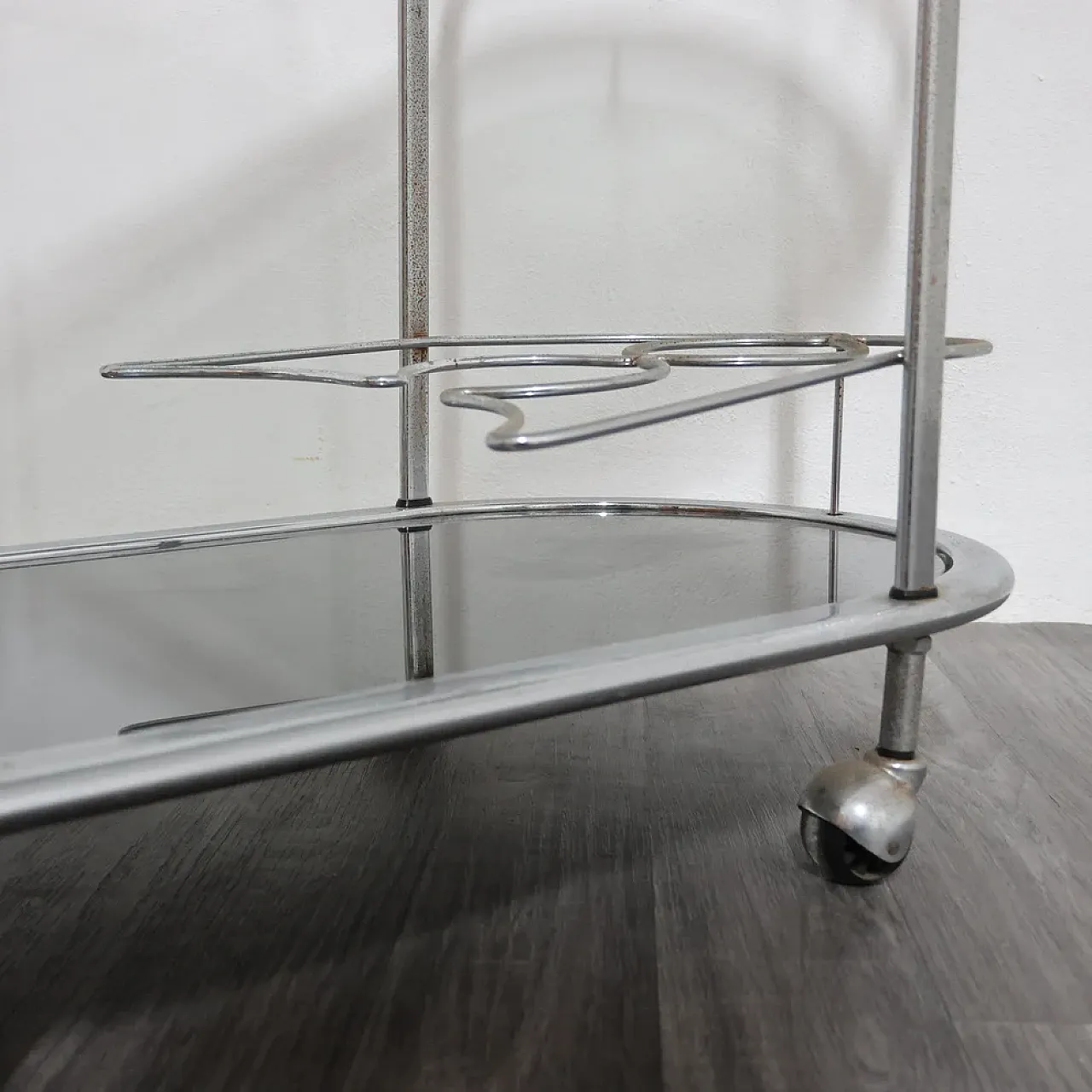 Steel food cart with two smoked crystal shelves, 1970s 2