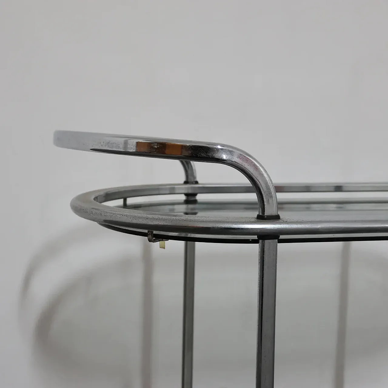 Steel food cart with two smoked crystal shelves, 1970s 10