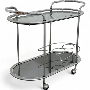 Steel food cart with two smoked crystal shelves, 1970s