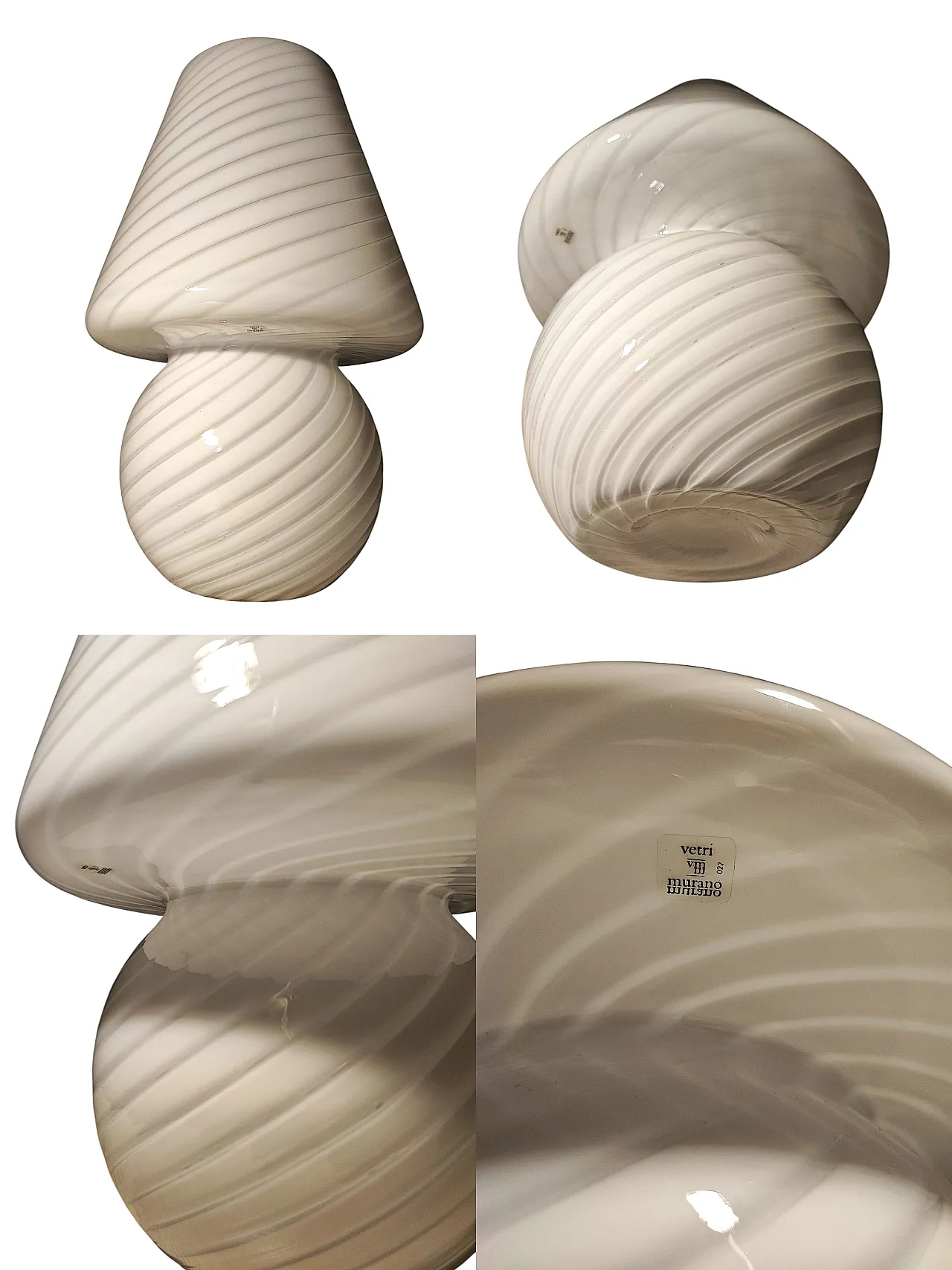 Murano Glass Mushroom Lamp with Filigree Swirl by Vetreria 022, 70s 8