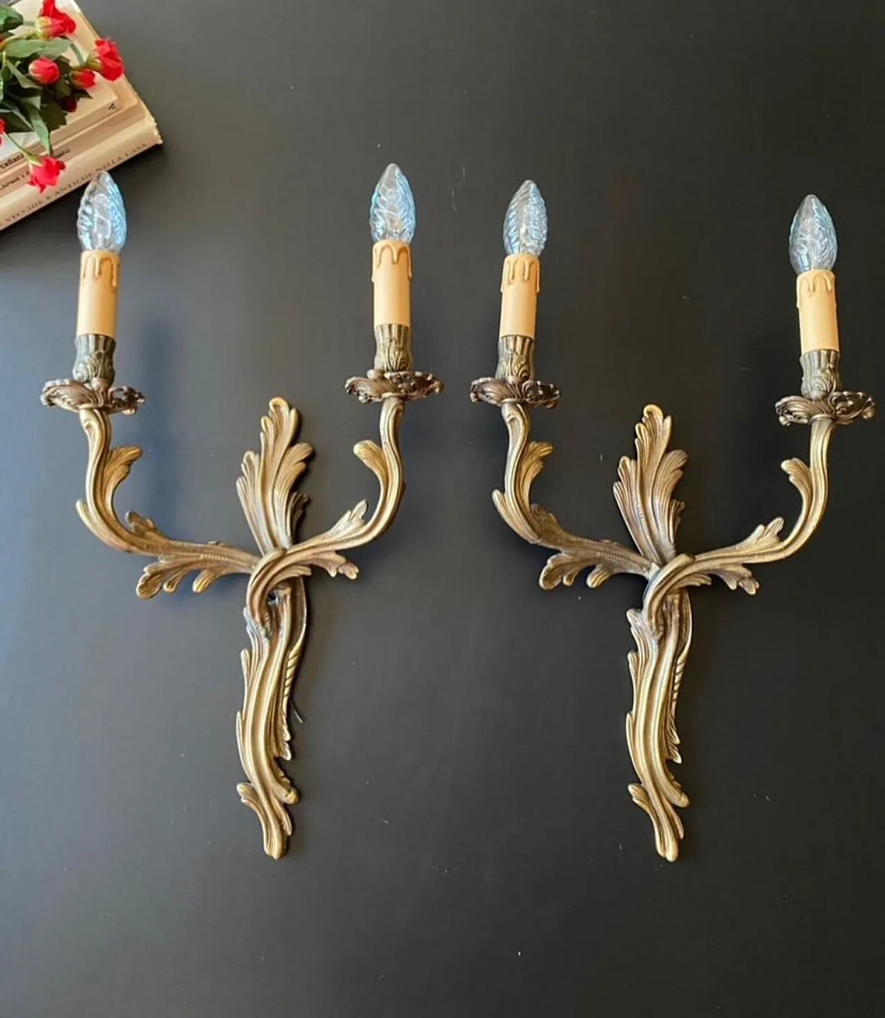 Pair of bronze wall lights, 1950s 1