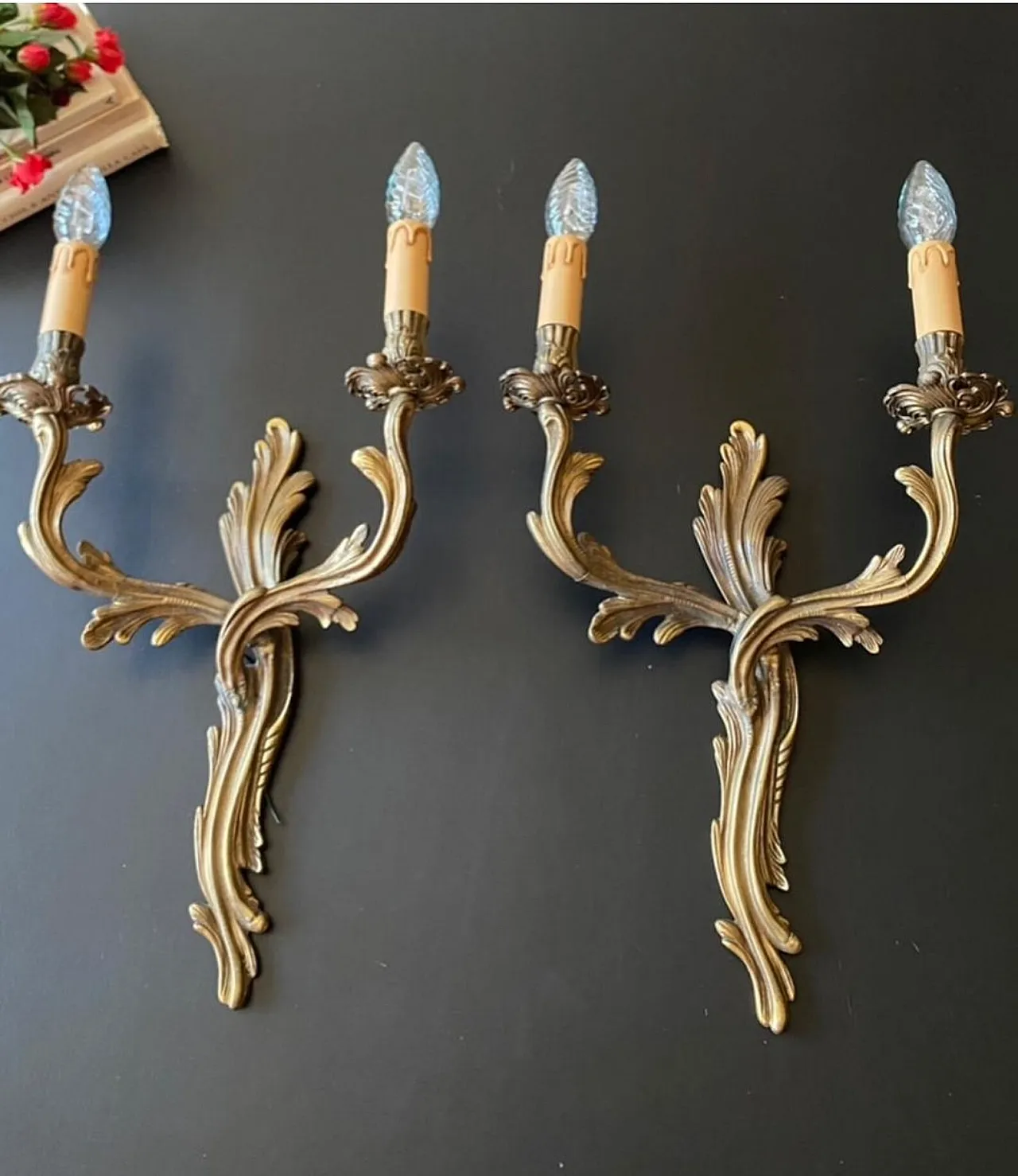 Pair of bronze wall lights, 1950s 2