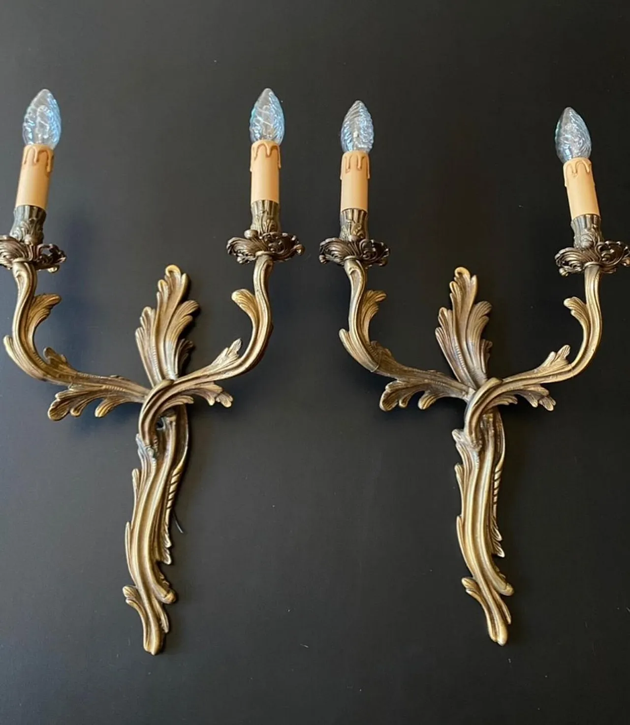 Pair of bronze wall lights, 1950s 3