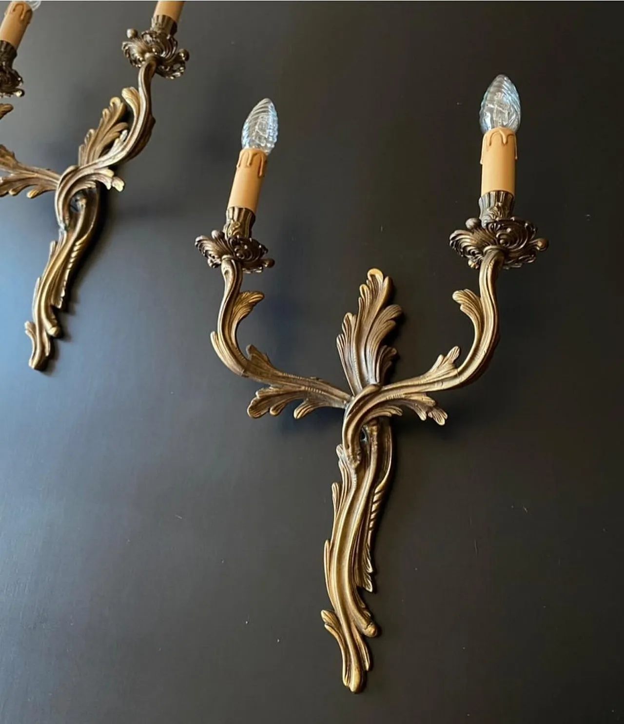 Pair of bronze wall lights, 1950s 4