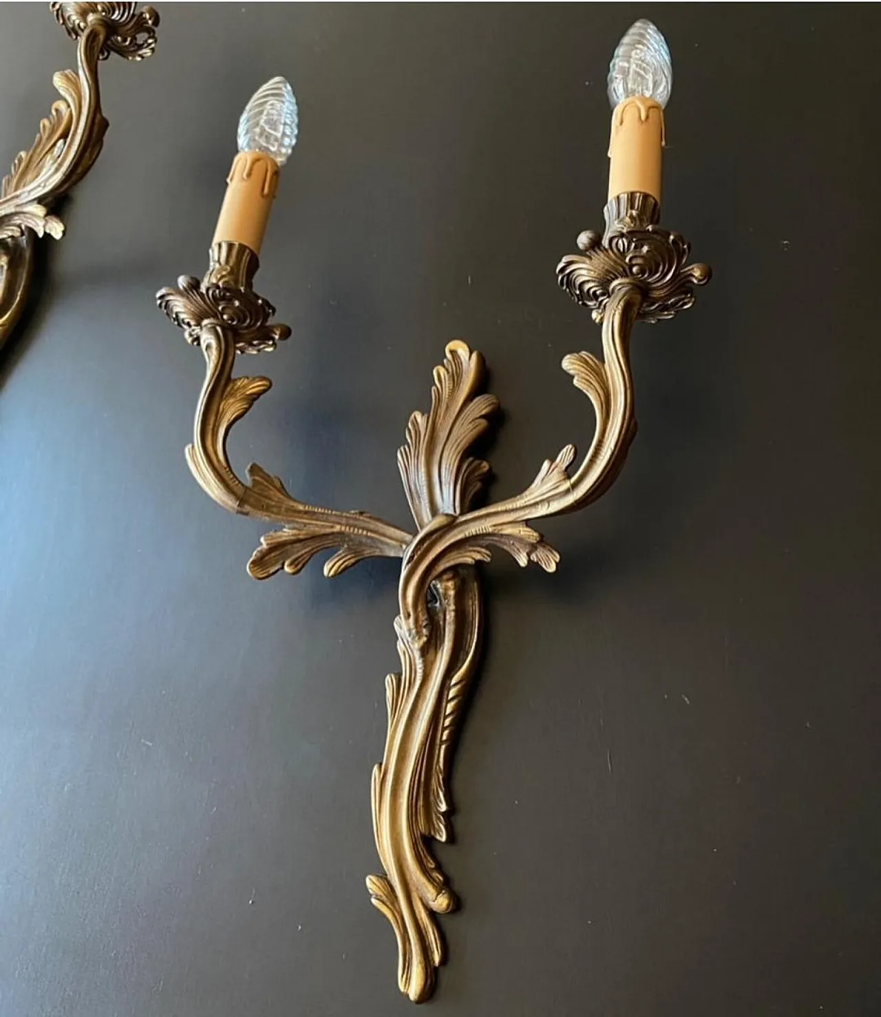 Pair of bronze wall lights, 1950s 5