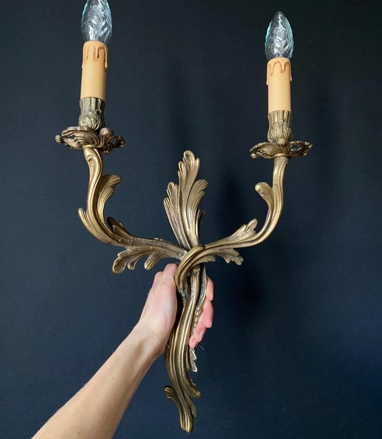 Pair of bronze wall lights, 1950s 10