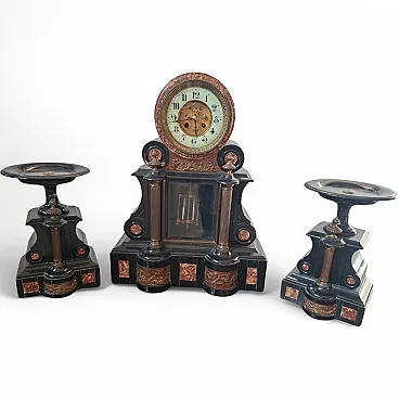 Napoleon table clock in black and red marble, late 19th century