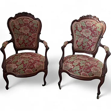 Pair of Louis XV style cherry armchairs, 1960s