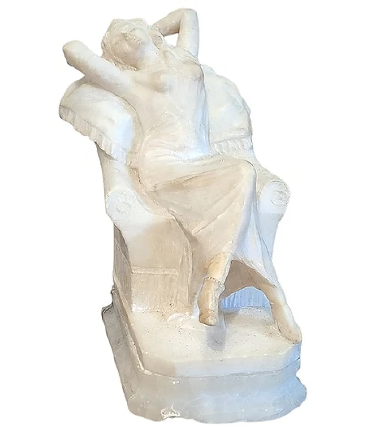 Female figure on armchair by G. Gambogi in alabaster, 19th century 1