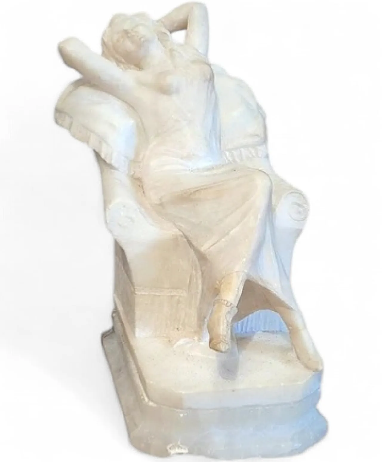 Female figure on armchair by G. Gambogi in alabaster, 19th century 10