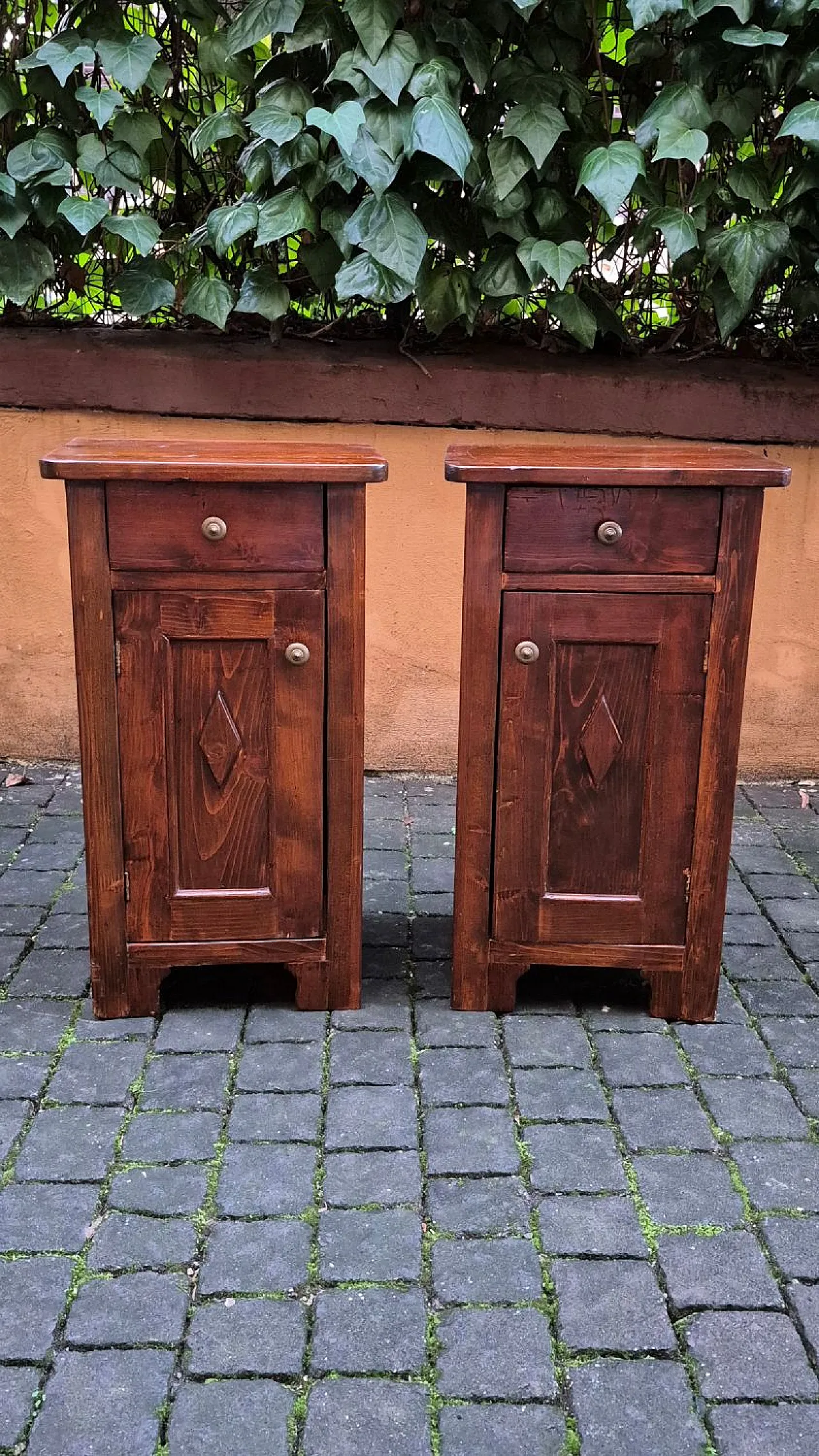 Pair of bedside tables with diamond, 19th century 1