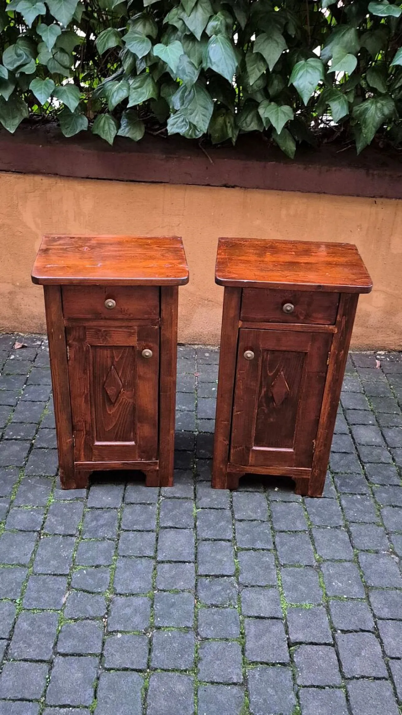 Pair of bedside tables with diamond, 19th century 2