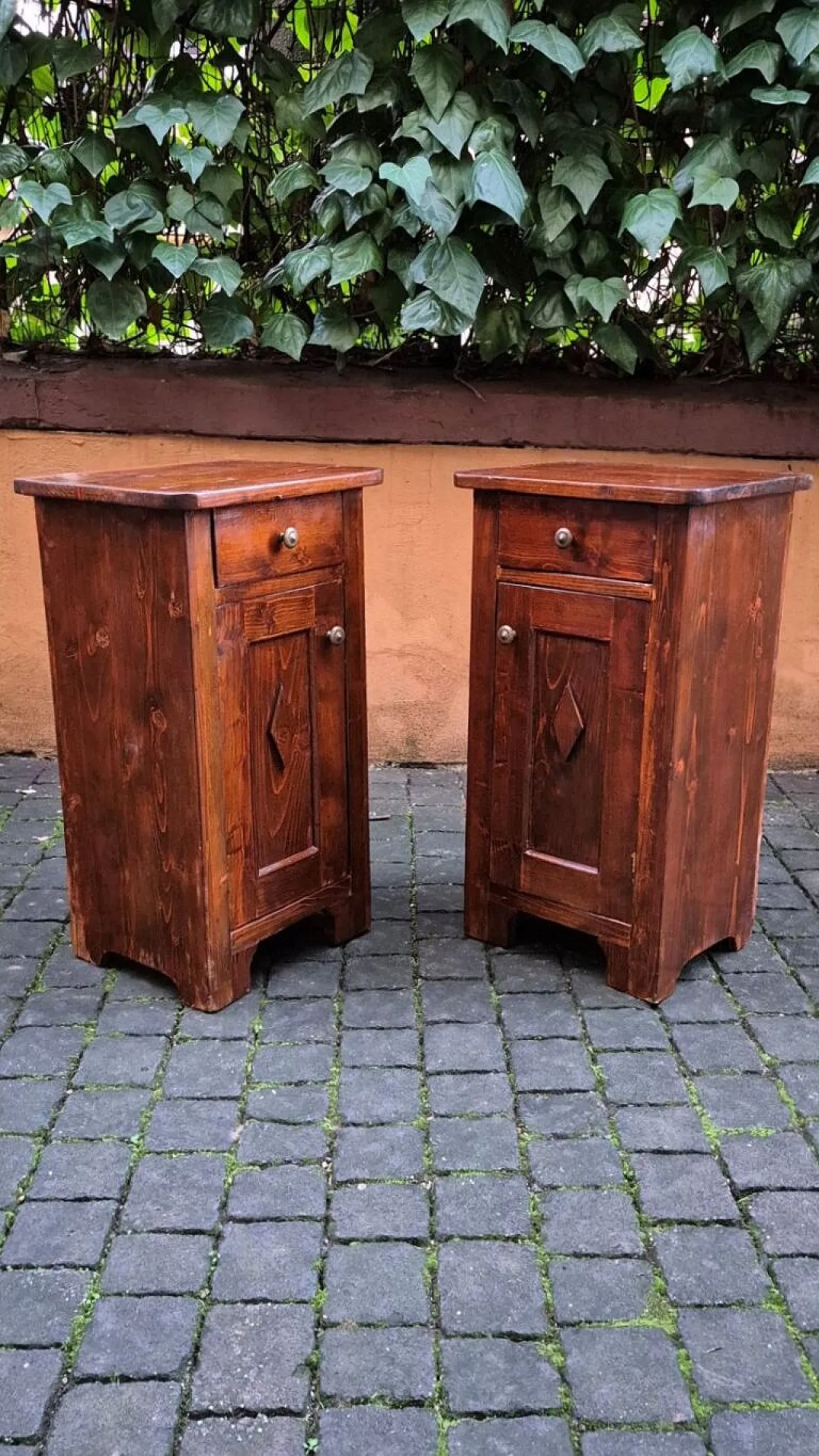 Pair of bedside tables with diamond, 19th century 4