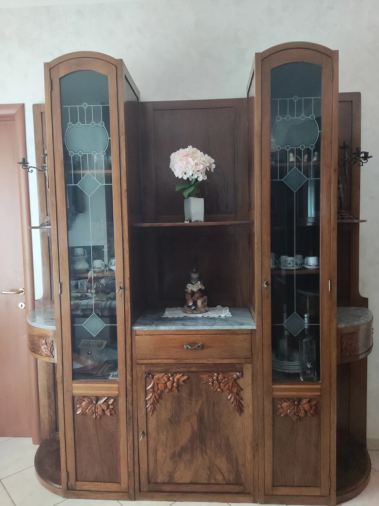 Solid walnut cabinet with marble, early 20th century 2