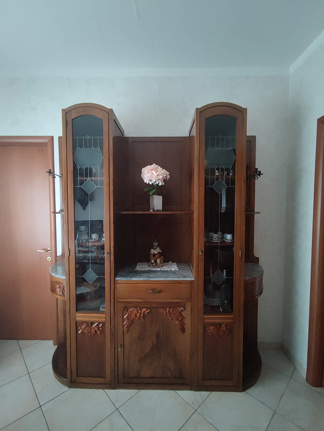 Solid walnut cabinet with marble, early 20th century 4