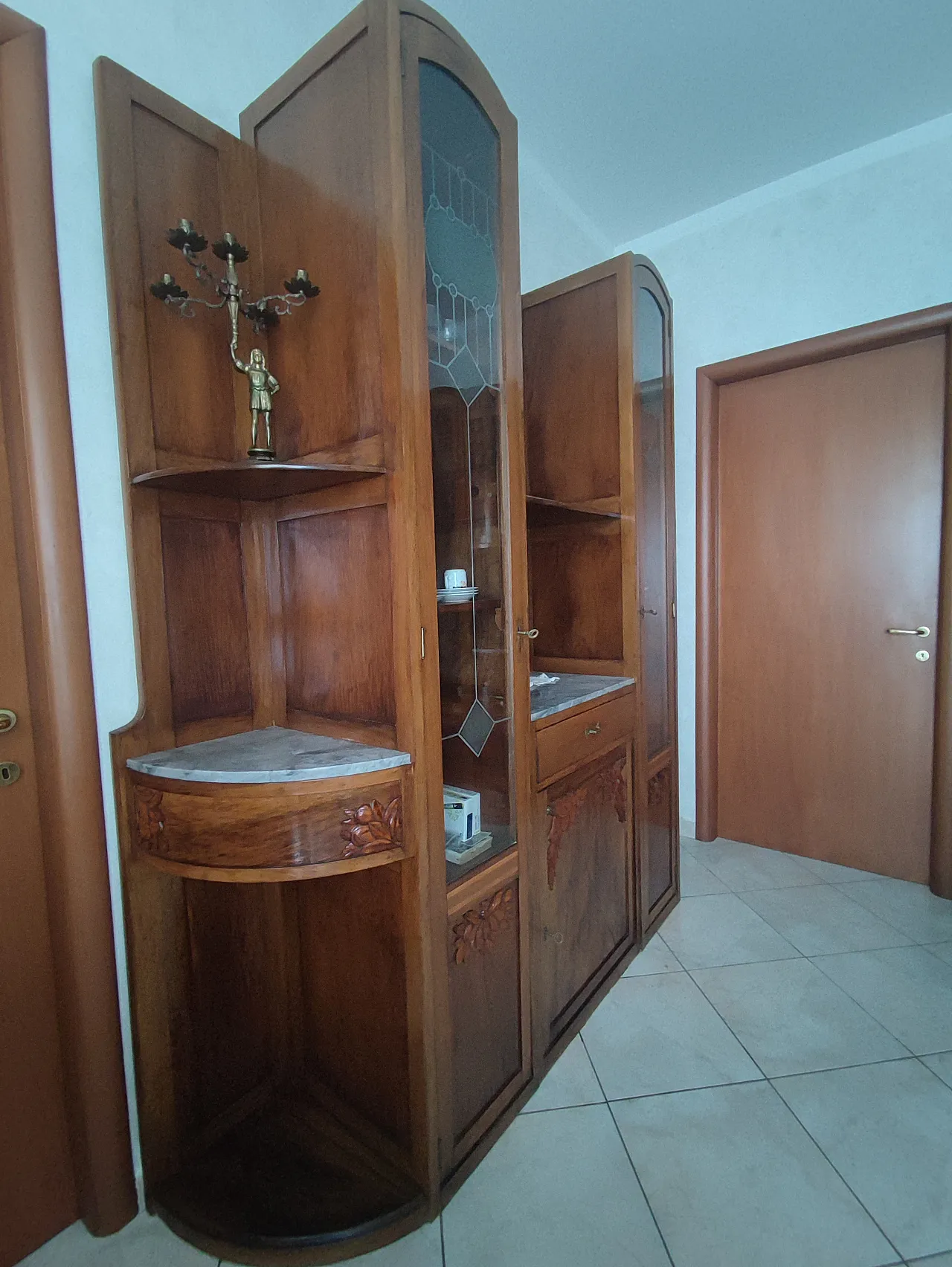 Solid walnut cabinet with marble, early 20th century 5