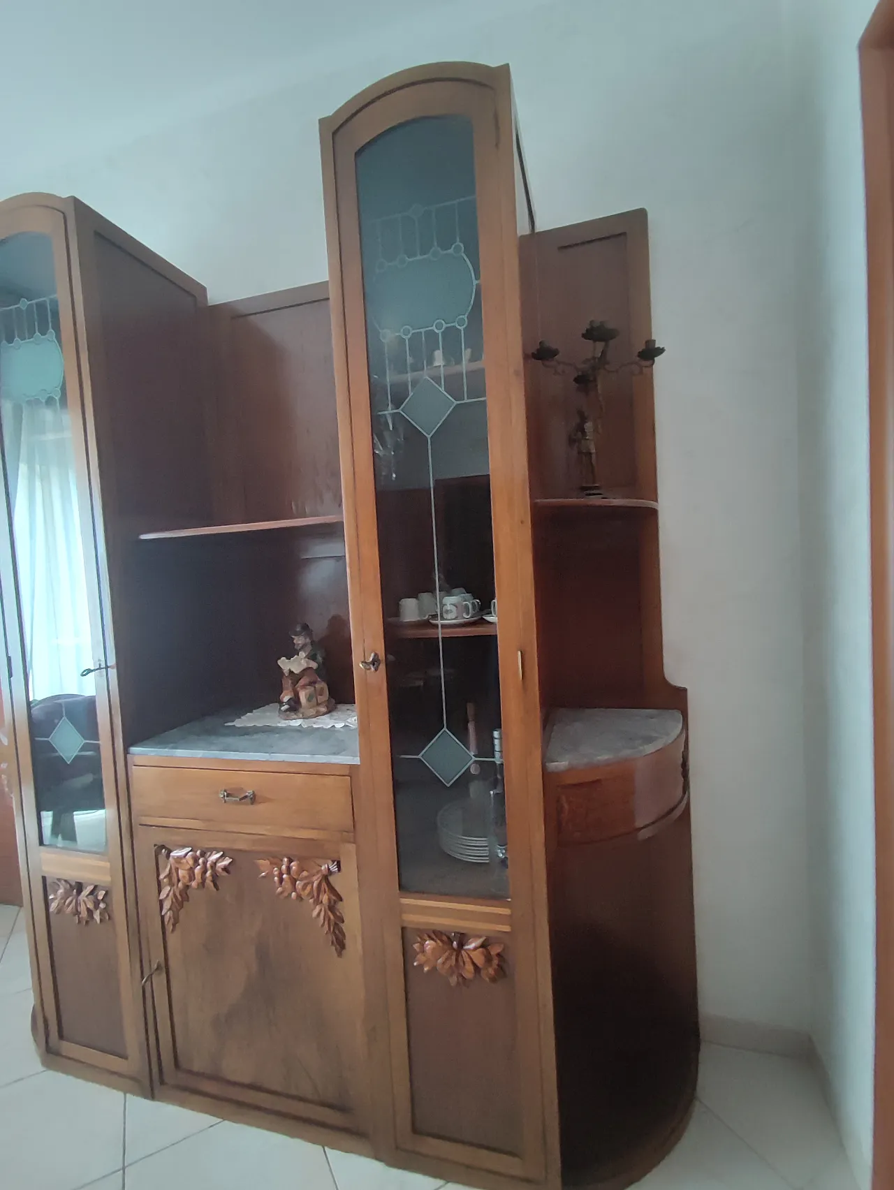 Solid walnut cabinet with marble, early 20th century 6