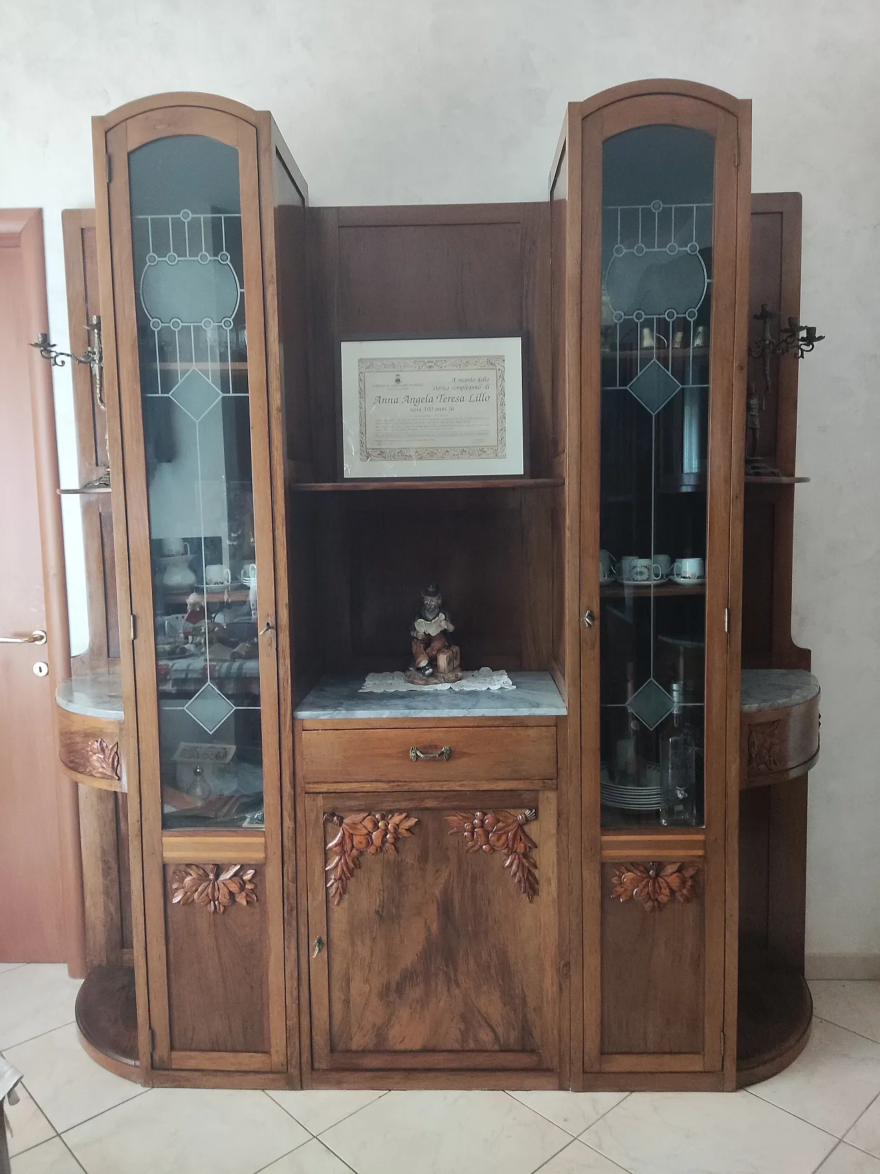Solid walnut cabinet with marble, early 20th century 7
