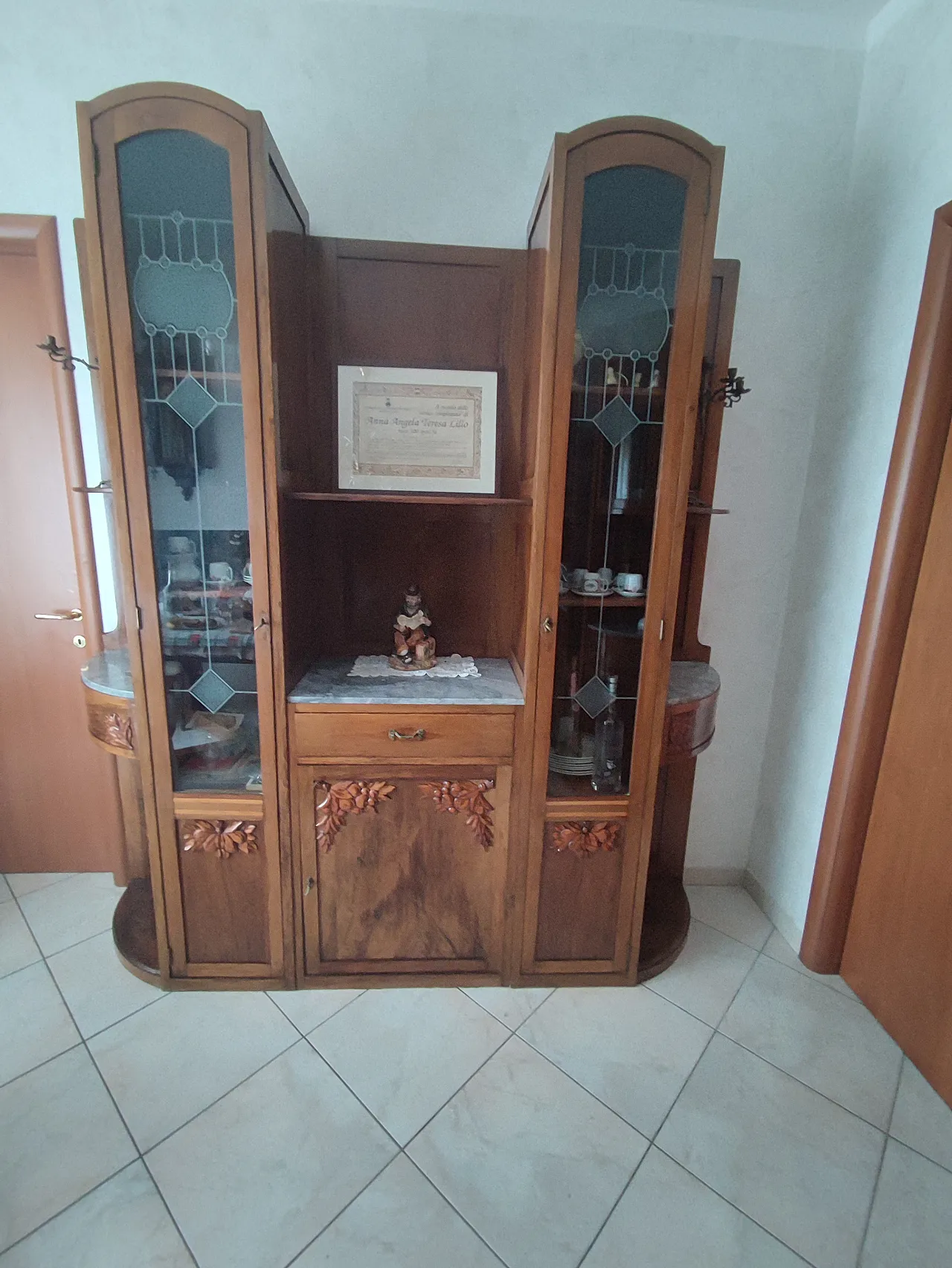Solid walnut cabinet with marble, early 20th century 8