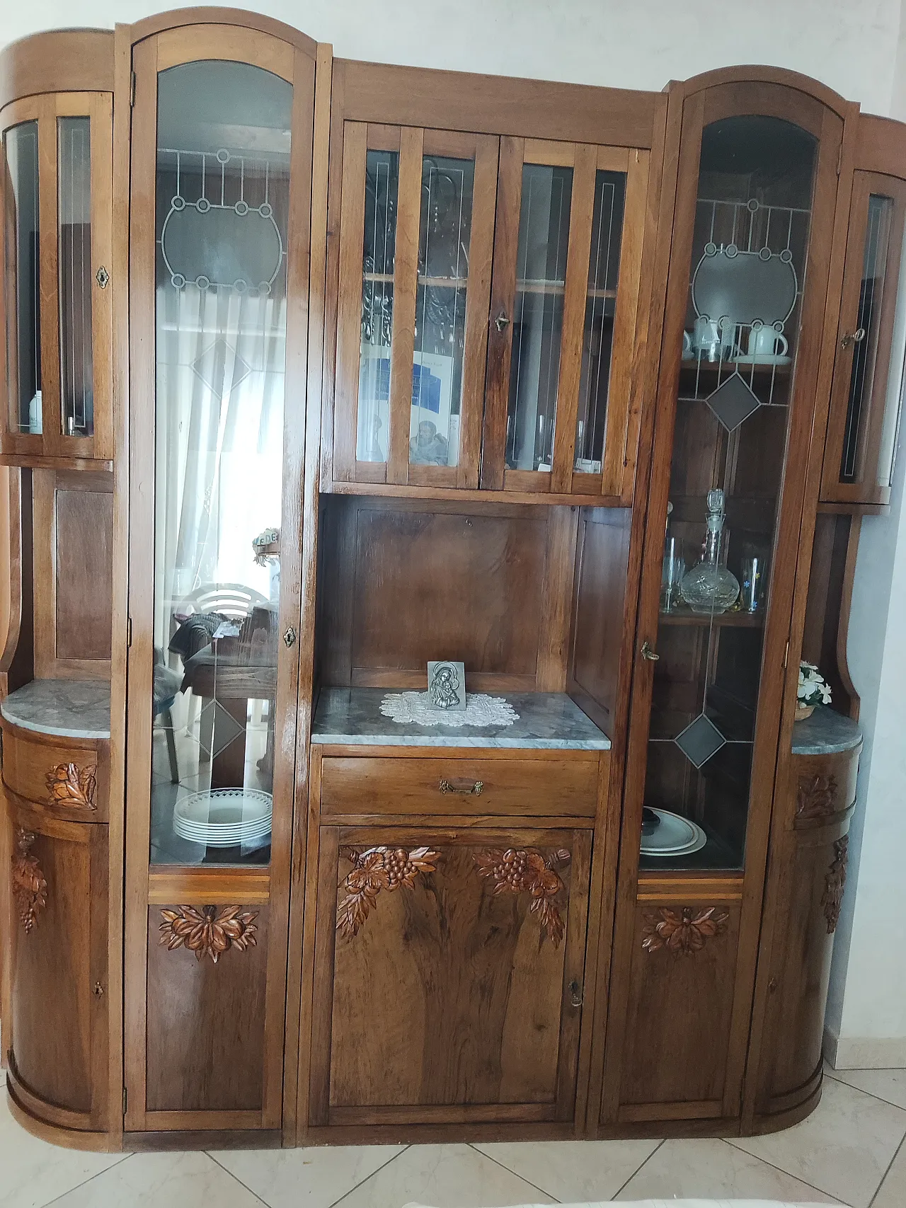 Solid walnut cabinet with marble, early 20th century 9