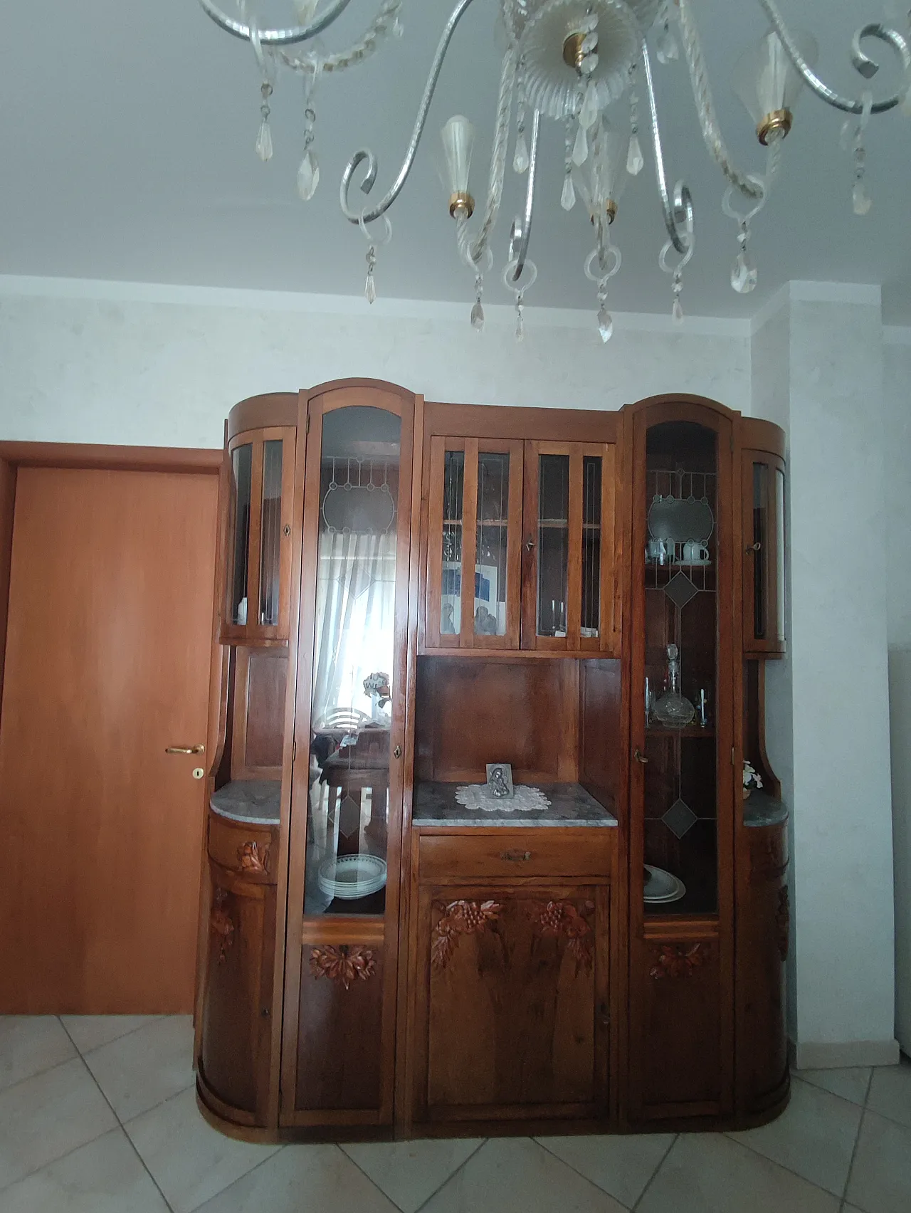 Solid walnut cabinet with marble, early 20th century 10